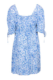 Current Boutique-Banjanan - Blue & White Textured Bird & Leaf Print Babydoll Dress Sz L