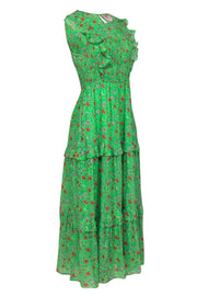 Current Boutique-Banjanan - Green Floral Smocked Bodice Ruffled Cotton Maxi Dress Sz L