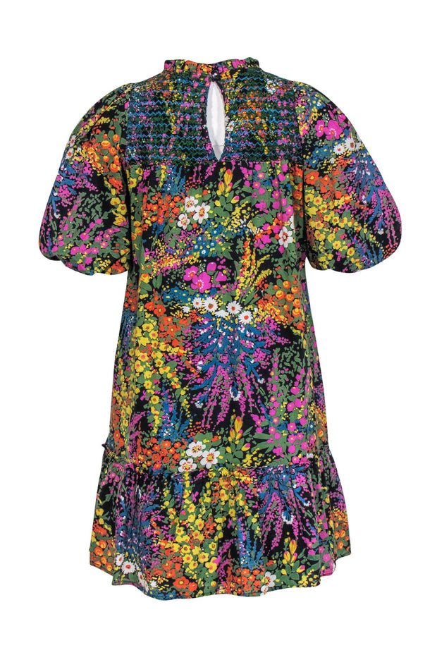 Current Boutique-Banjanan - Green, Purple, & Black Floral Drop Waist Cotton Dress Sz XS