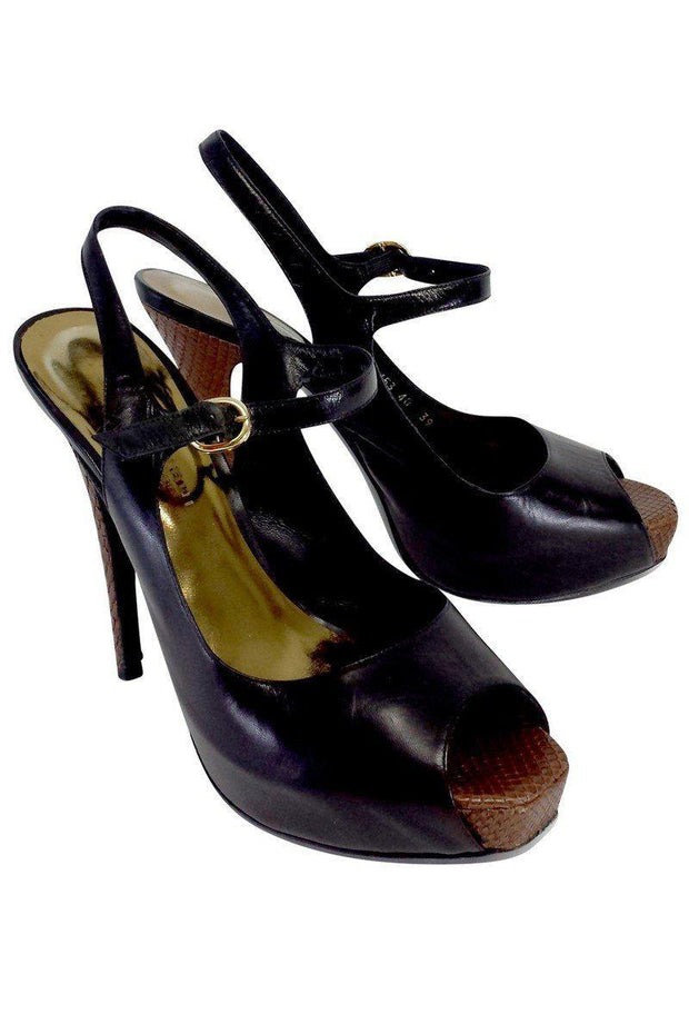 Current Boutique-Barbara Bui - Black Leather Peep Toe Slingbacks Sz 9