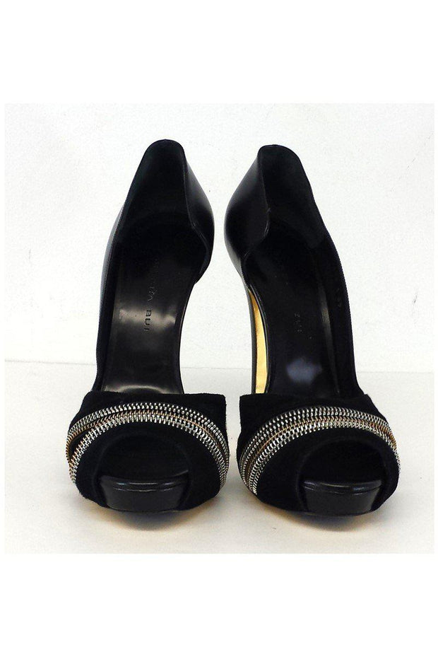 Current Boutique-Barbara Bui - Black Leather & Suede Peep Toe Heels Sz 9