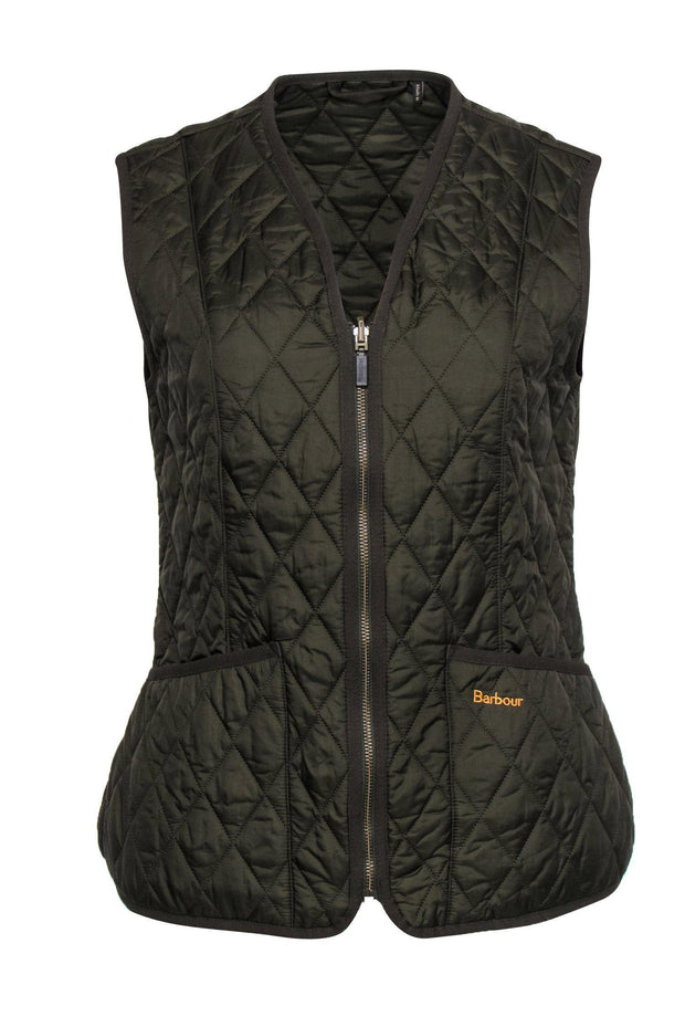 Current Boutique-Barbour - Dark Olive Quilted Zip-Up Nylon Vest Sz 6