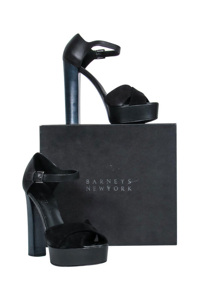 Current Boutique-Barney's New York - Black Suede Strappy Platform Pumps Sz 9