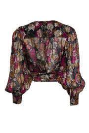 Current Boutique-Ba&sh - Black & Multicolor Metallic Floral Print Wrap Blouse Sz XS