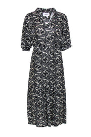 Current Boutique-Ba&sh - Black & White Paisley Print Quarter Sleeve "Song" Midi Dress Sz XS