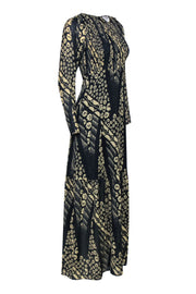 Current Boutique-Ba&sh - Navy & Beige Floral Maxi Dress w/ Sheer Sleeves Sz 0