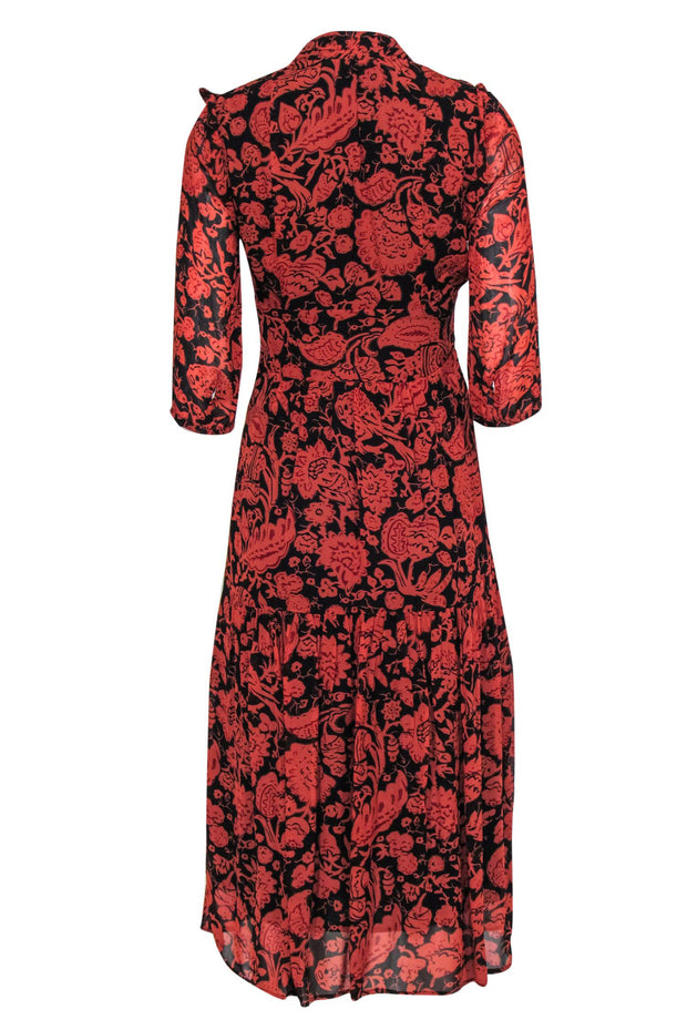 Current Boutique-Ba&sh - Rust Red & Black Paisley Floral Button-Front Maxi Dress Sz XS