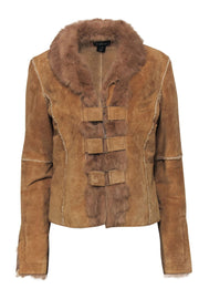 Current Boutique-Bebe - Vintage Tan Suede & Shearling Jacket w/ Rabbit Fur Sz L