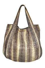 Current Boutique-Beirn - Cream & Beige Snakeskin Snap Tote Bag