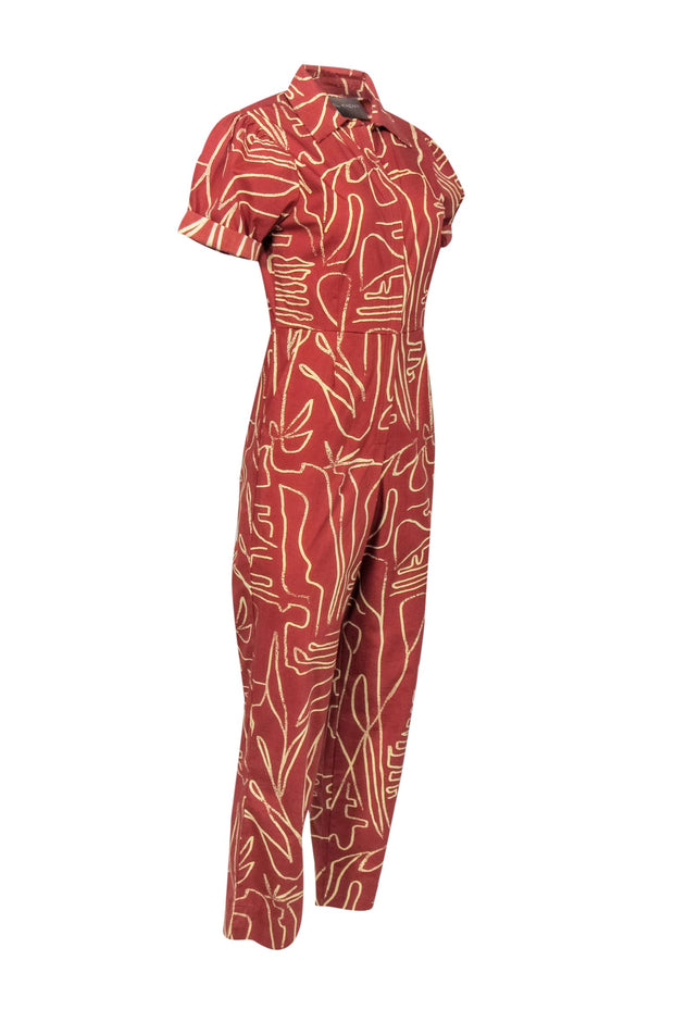 Current Boutique-Bel Kazan - Orange & Cream Abstract Print "Kami Jumpsuit" Sz S