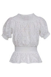 Current Boutique-Bell - White Eyelet Short Sleeve Peplum Blouse Sz XS