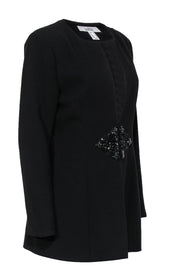 Current Boutique-Belle Badgley Mischka - Black Clasped Jacket w/ Beaded & Sequin Embellishment Sz 12