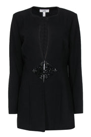 Current Boutique-Belle Badgley Mischka - Black Clasped Jacket w/ Beaded & Sequin Embellishment Sz 12