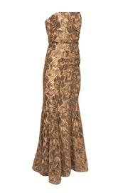 Current Boutique-Belle by Badgley Mischka - Gold Floral Embroidered Strapless Mermaid Gown Sz 6