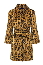 Current Boutique-Beth Bowley - Tan Leopard Print Faux Fur Button-Up Trench Coat Sz 10