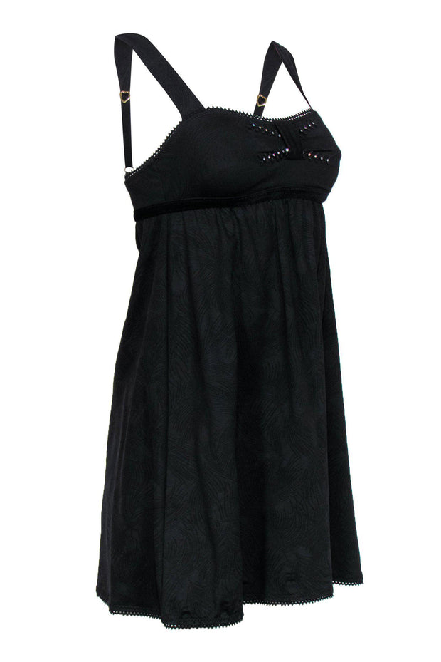 Current Boutique-Betsey Johnson - Black Empire Waist Dress w/ Velvet Trim & Beading Sz S