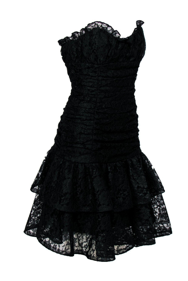 Current Boutique-Betsey Johnson - Black Floral Lace Strapless Fitted Dress w/ Flounce Hem Sz 8