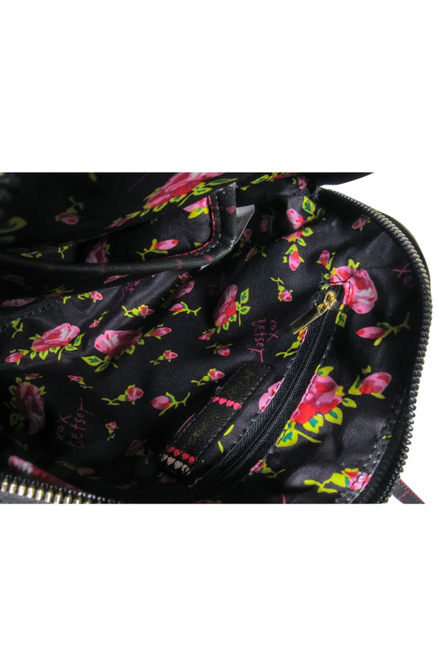 Current Boutique-Betsey Johnson - Black, Pink & White Heart Grid Print Gold Chain Crossbody