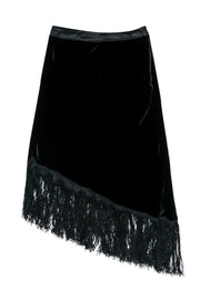 Current Boutique-Betsey Johnson - Black Velvet Asymmetric Skirt w/ Fringe Sz 2