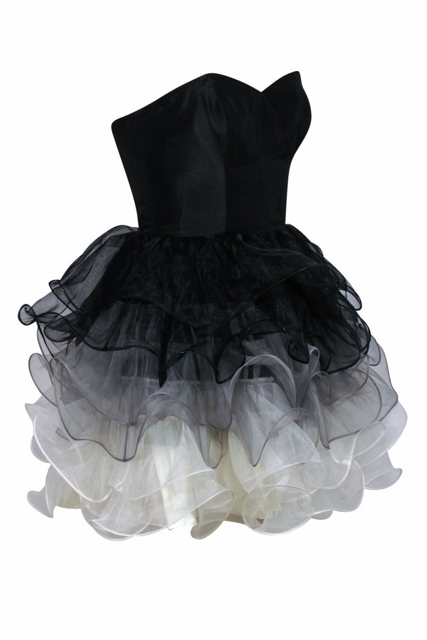 Current Boutique-Betsey Johnson - Black, White & Grey Ombre Strapless Tulle Mini Dress Sz 2