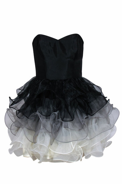 Current Boutique-Betsey Johnson - Black, White & Grey Ombre Strapless Tulle Mini Dress Sz 2