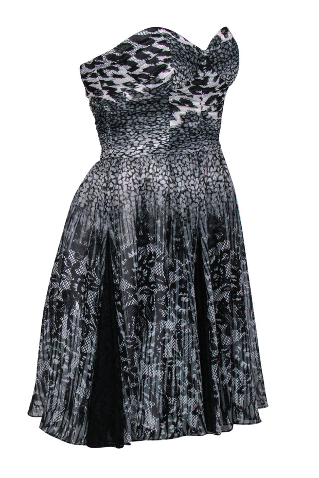 Current Boutique-Betsey Johnson - Black & White Lace & Leopard Printed Strapless Dress Sz 2