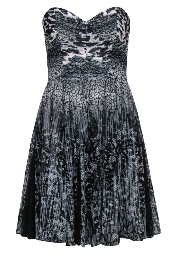 Current Boutique-Betsey Johnson - Black & White Lace & Leopard Printed Strapless Dress Sz 2