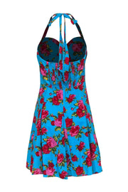 Current Boutique-Betsey Johnson - Blue & Pink Floral Print Halter Fit & Flare Dress Sz 12