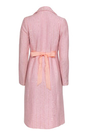 Current Boutique-Betsey Johnson - Light Pink Knit Sequin Button-Up Belted Longline Coat Sz 6