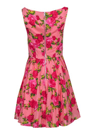 Current Boutique-Betsey Johnson - Pink, Red & Green Rose Print Sleeveless Cotton A-Line Dress Sz 6