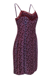 Current Boutique-Betsey Johnson - Purple & Red Rose Print Sleeveless Slip Dress w/ Lace Trim Sz M