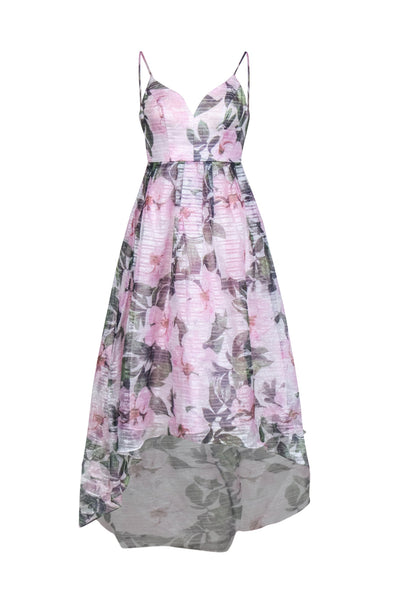 Current Boutique-Betsy & Adam - Pink Chiffon Floral Print High-Low Gown Sz 0