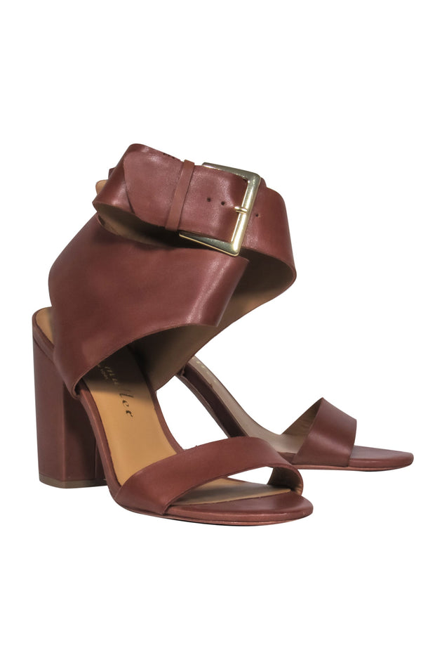 Current Boutique-Bettye Muller - Brown Leather Wide Ankle Strap Sandal Heels Sz 7