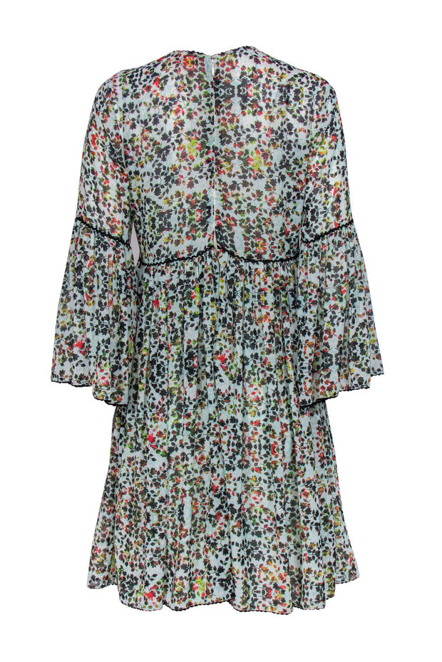 Current Boutique-Bhanuni - Light Green Floral Print Bell Sleeve Dress Sz 6