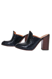 Current Boutique-Billy Reid - Black Embossed Mule Pumps w/ Wooden Heel Sz 6.5