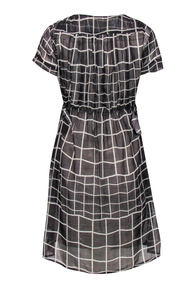 Current Boutique-Billy Reid - Black & White Metallic Grid Print Short Sleeve Dress Sz XS