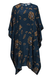 Current Boutique-Billy Reid - Navy & Gold Floral Print Caftan Dress Sz M/L