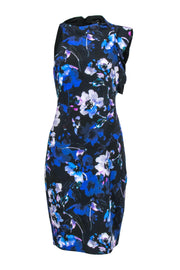 Current Boutique-Black Halo - Black & Blue Floral Printed Ruffle Dress Sz 8