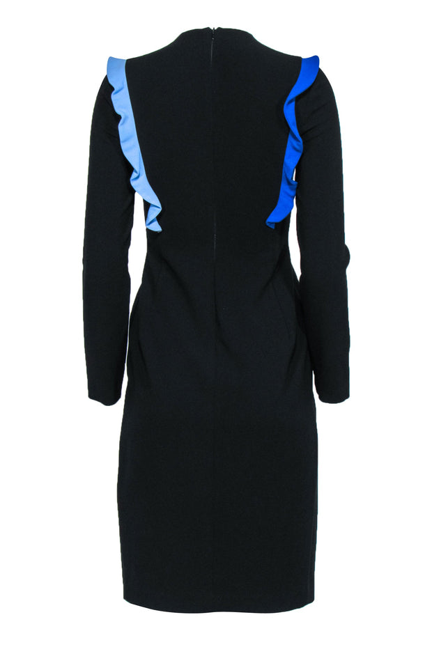 Current Boutique-Black Halo - Black Long Sleeve Midi Dress w/ Blue Ruffled Trim Sz 2