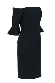 Current Boutique-Black Halo - Black Off-the-Shoulder Midi Dress w/ Flounce Sleeve Sz 10