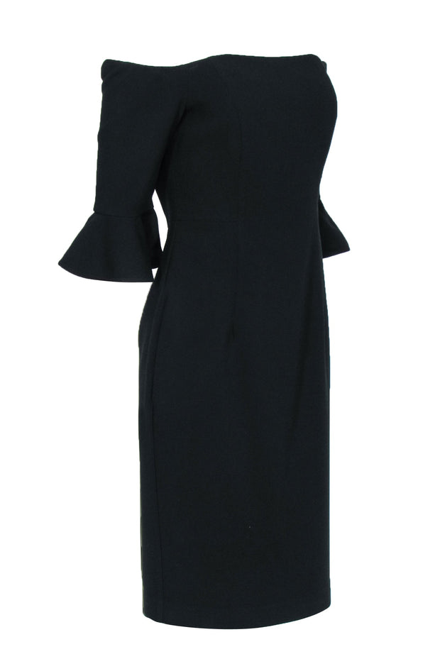 Current Boutique-Black Halo - Black Off-the-Shoulder Midi Dress w/ Flounce Sleeve Sz 10