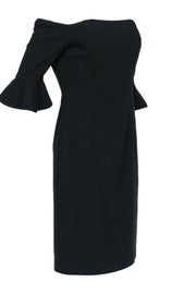 Current Boutique-Black Halo - Black Off-the-Shoulder Midi Dress w/ Flounce Sleeve Sz 10