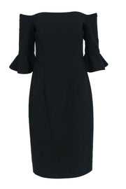 Current Boutique-Black Halo - Black Off-the-Shoulder Midi Dress w/ Flounce Sleeve Sz 10