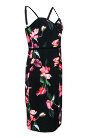 Current Boutique-Black Halo - Black & Pink Floral Print Dress w/ Piping Sz 12