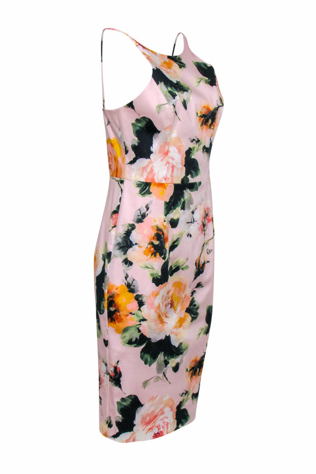 Current Boutique-Black Halo - Blush Pink Floral Printed Sheath Dress Sz 8