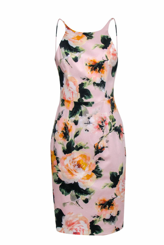 Current Boutique-Black Halo - Blush Pink Floral Printed Sheath Dress Sz 8