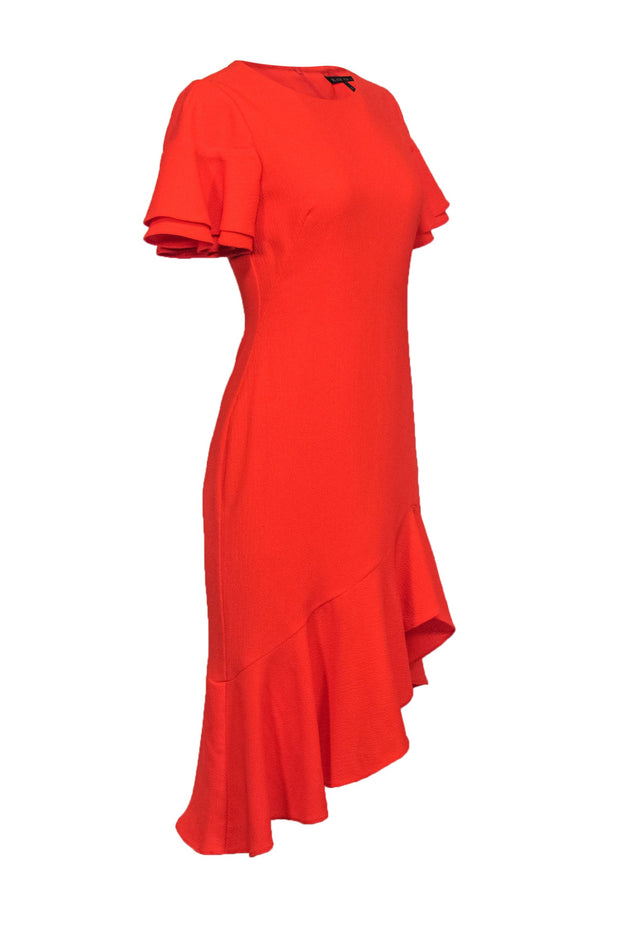 Current Boutique-Black Halo - Orange Midi Dress w/ Ruffle Hem Sz 6