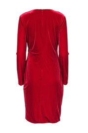 Current Boutique-Black Halo - Red Velvet Ruched Long Sleeve Bodycon Dress Sz 12