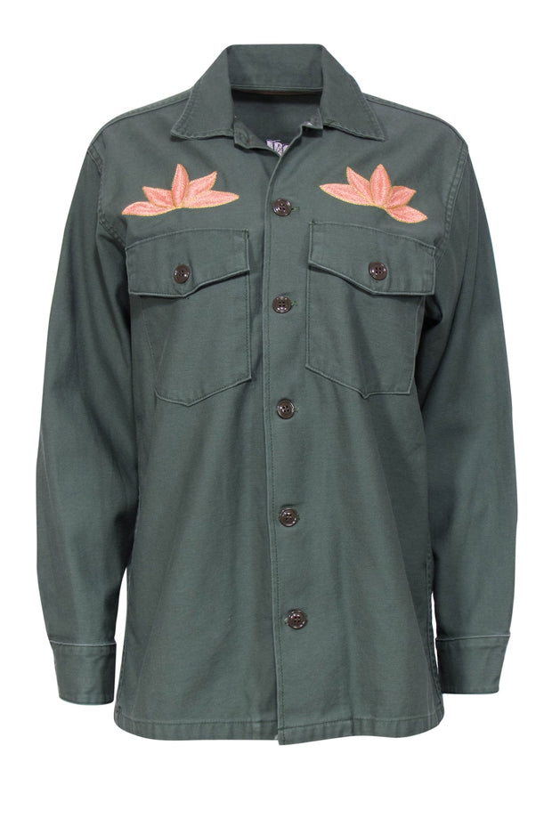 Current Boutique-Bliss & Mischief - Army Green Military-Style Jacket w/ Embroidery Sz 2