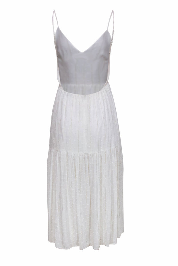 Current Boutique-Blue Life - White & Metallic Gold Stripe Backless Textured Dot Maxi Dress Sz XS